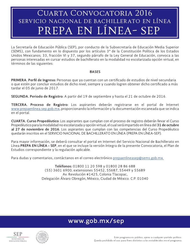 prepa en inea sep convocatoria